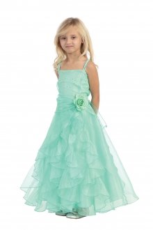Mint Jeweled Bodice Ruffle Layered Organza Flower Girl Dress